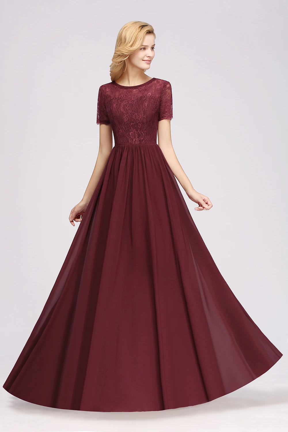 New Arrival Long Bridesmaid Dresses With Lace Applique A Line Floor Length Gowns Short Sleeve Wedding Party Dress Guest Vestidos