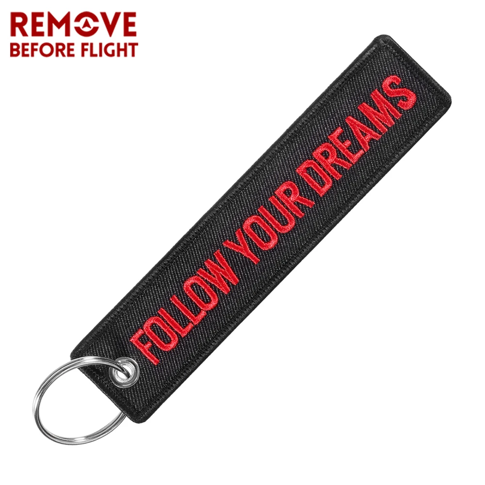 1 PC Black Red FOLLOW YOUR DREAMS Car Keychain Fashion Key Holder for Cars and Motorcycles Key Fobs Embroidery Keychains Jewelry