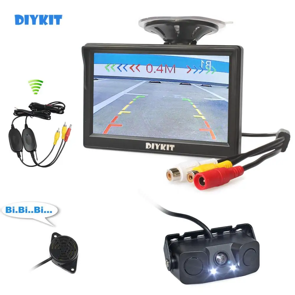 

DIYKIT Wireless 5inch TFT LCD Display HD Car Monitor Waterproof Video Parking Radar Sensor Car Rear View LED Camera