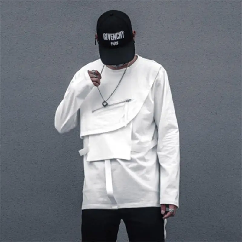 

Men's Long Sleeve T-Shirt Spring And Autumn New Dark Round Collar Personality Stitching Design Loose Tactical Undershirt