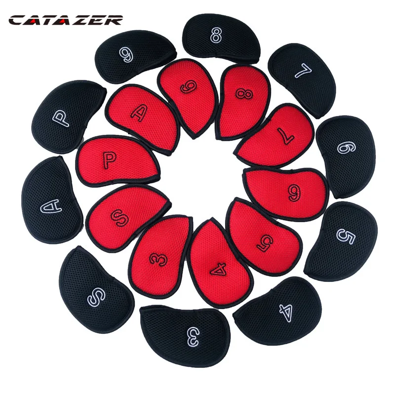 Catazer Golf 10Pcs/Pack New Meshy fiber Golf Iron Covers Set Golf Club Head Cover Fit Most Irons