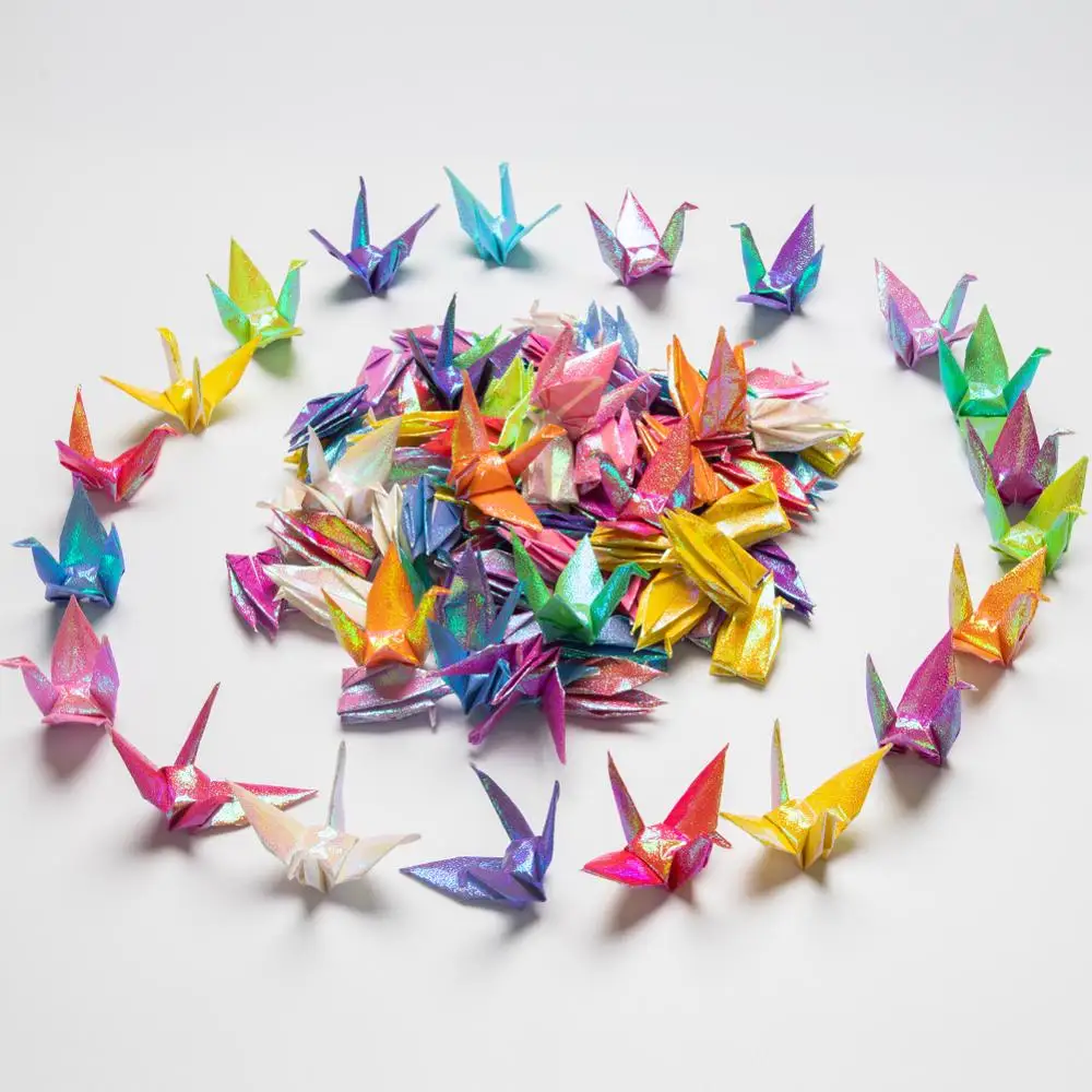 

Fold 100PCS Origami Paper Cranes Decor Glitter Mix Colors DIY Crane Garlands for Wedding Hen Party Backdrop Home Decorations