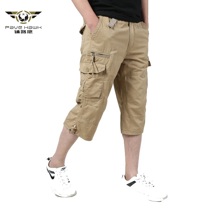 Pantaloncini Cargo lunghi da uomo 2023 estate ginocchio Multi tasca Casual cotone elastico in vita bermuda pantaloni caldi stile militare maschile