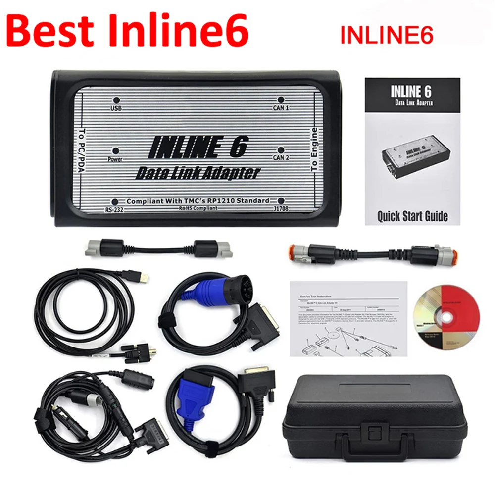 Super INLINE 6 Data Link Adapter Heavy Duty Scanners Full Cable Truck Profession Diagnostic Tools in CAN Flasher Remapper