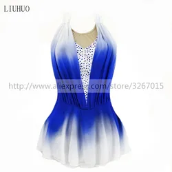 LIU HUO Kid Women's Girls Figure Ice Skating Dress Ballet Dance Stage Performance Competition Costumes Blue White Gradient Teens