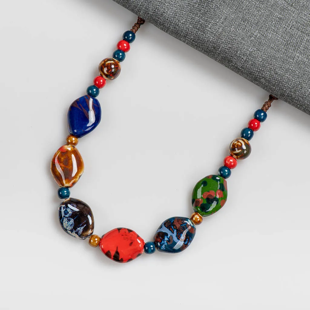 Colorful Adjustable Retro Irregular shape Ceramic Gift Neckalce artware Antique wholesale Necklaces & Pendants For women #XN009