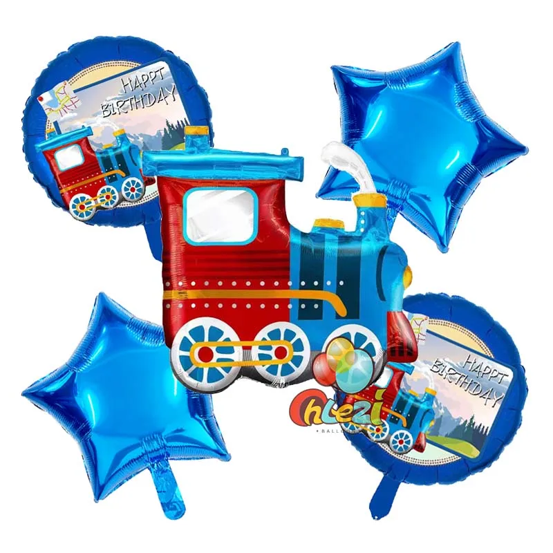 5pcs Cartoon Train Aluminum Foil Balloons Steam Train Locomotive Helium Ballon Boy Birthday Party Decoration Kids Baby Shower