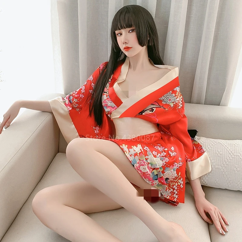 Japanese Kimono Cardigan Dress for Women Sexy Floral Print Yukata Asian Obi Sleepwear Traditional Geisha Robe Vintage Clothes