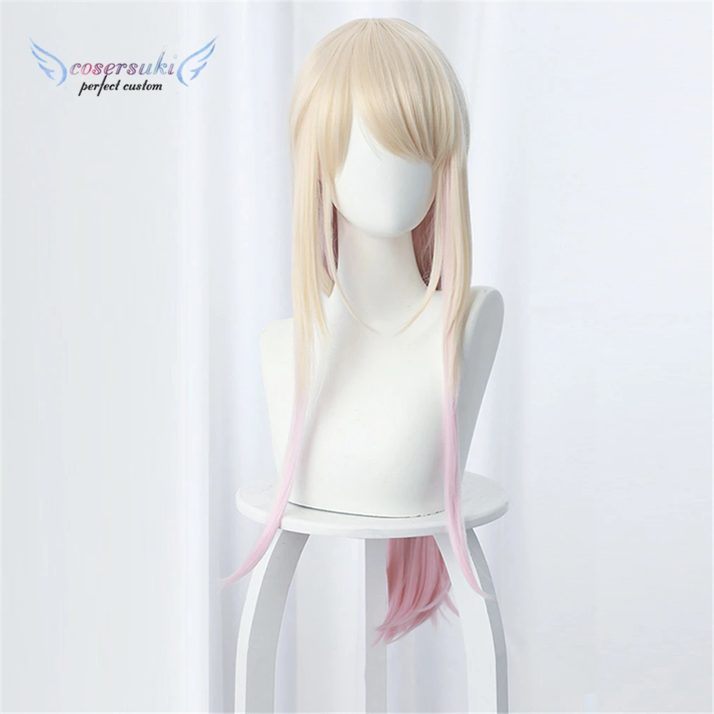 Anime Fujito Chiyuki Cosplay Wig 80cm Woman Long Yellow Gradient Light Pink Heat Resistant Synthetic Hair Party