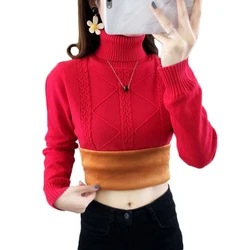 Autumn Women Turtleneck Sweater Pullover NEW Fashion Slim Winter Velvet Warm Knitted Sweater Jumper Female Tops Red White Black