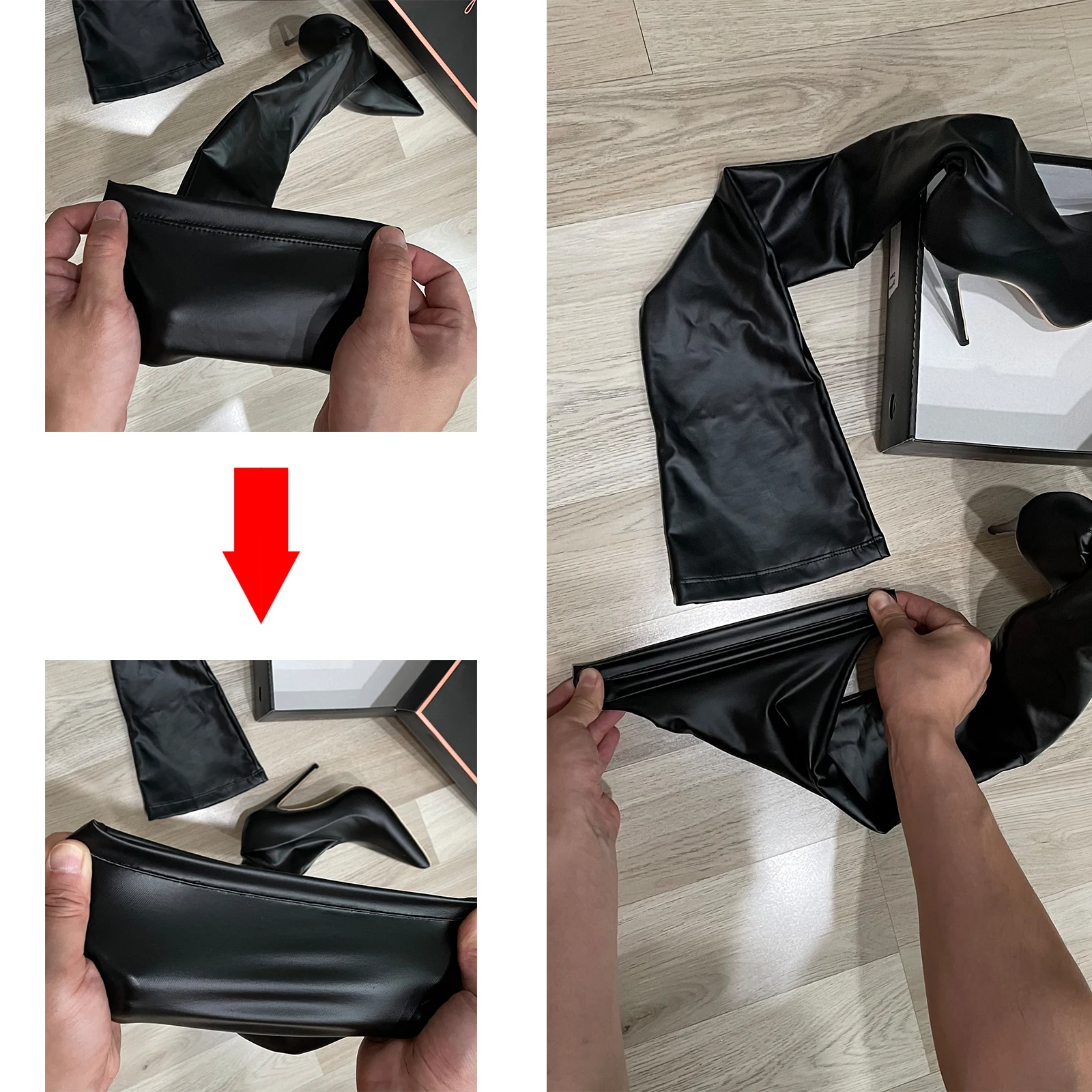 Ftshist-Botas de tacón súper alto con aspecto húmedo para mujer, botas de calcetín elásticas de piel sintética por encima de la rodilla, zapatos ajustados para Cosplay