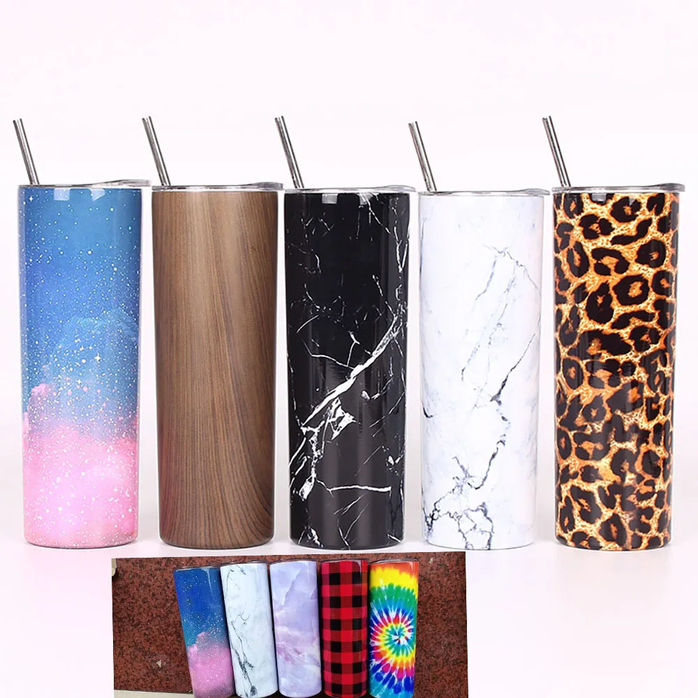 

20oz Marble Stainless Steel Skinny Tumbler with Lid Double Wall Vacuum Insulated Straight Tumbler Bank Sublimation Cup DIY