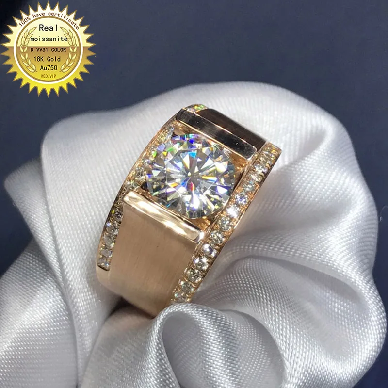 

18K Rose gold Men's Ring Mosan diamond 1CT D-color VVS1 Wedding/Engagement/Anniversary/Banquet/Valentine's Day Gift Ring