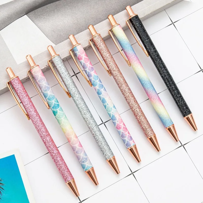 1pc Pen Shiny Ballpoint Pen Luxury Cute Wedding Rose Gold Metal Stationery School Office Supply High Quality Spinning