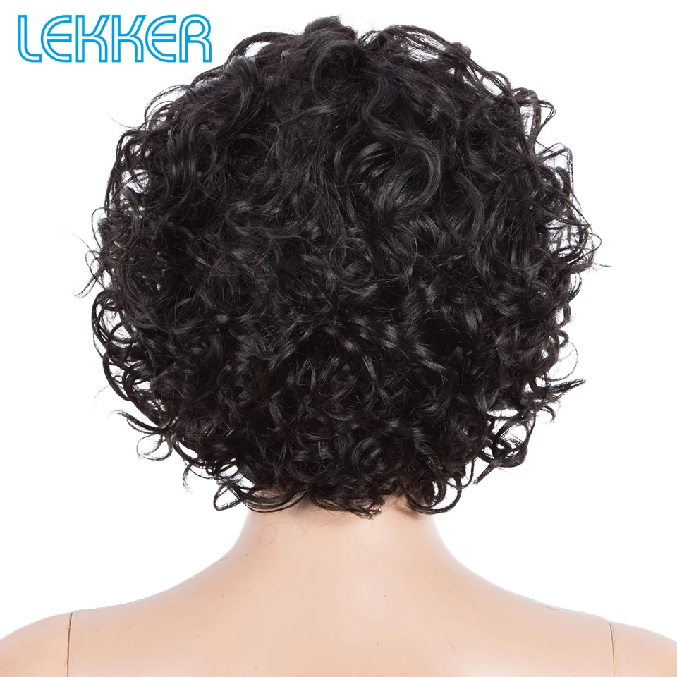 Lekker Court Pixie Cut Kinky Curly Bob avec une frange Perruques de Cheveux Humains Pour Les Femmes Noires Brésiliens Remy Cheveux Naturel Foncé Non