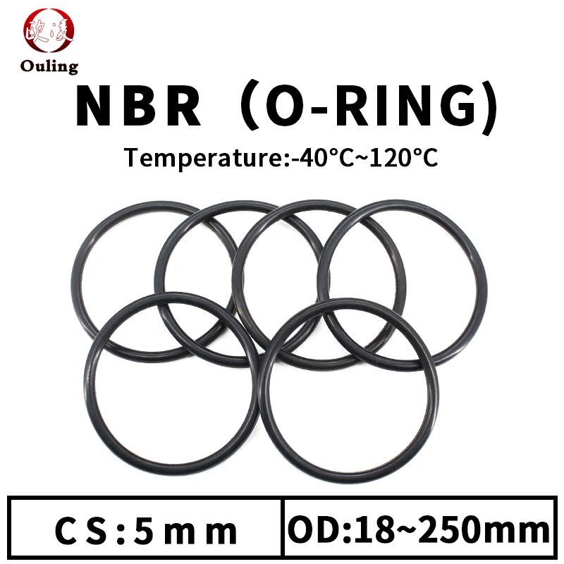 

NBR O Ring Seal Gasket Thickness CS5mm OD18-250mm Wear Resistant Automobile Petrol Nitrile Rubber O-Ring Waterproof Black