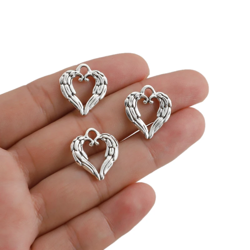 

10Pcs Antique Silver Color Heart Angel Wings Charms Pendants For DIY Bracelet Necklace Jewelry Making Accessories