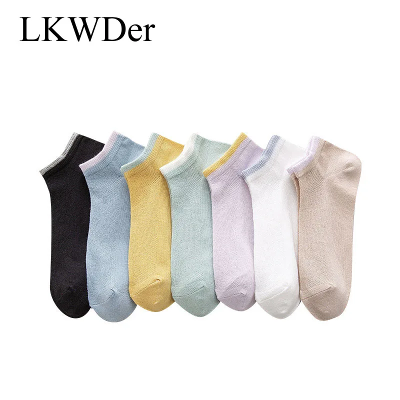 

LKWDer 5 Pairs/lot Women's Cool Mesh Ankle Socks Cotton Spring Summer Thin Style Breathable Low Cut Socks Hosiery Drop Shipping