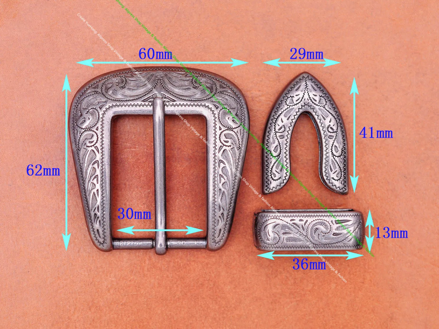 

30mm Vintage Silver Western Cowboy Rodeo Floral Carved Jeans Apparel Leather Belt Leathercraft 3PCS Set Buckle Replacement