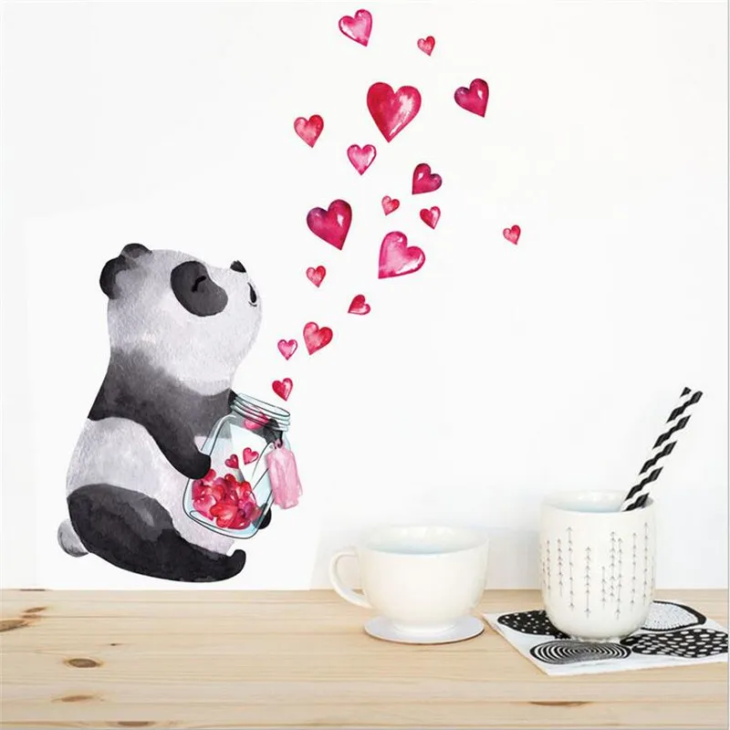 Chinese Style Love Panda Wall Sticker For Livingroom  Art Mural Cabinet Decoration Home Decor Cute Hand Drawn Stickers 30*30CM