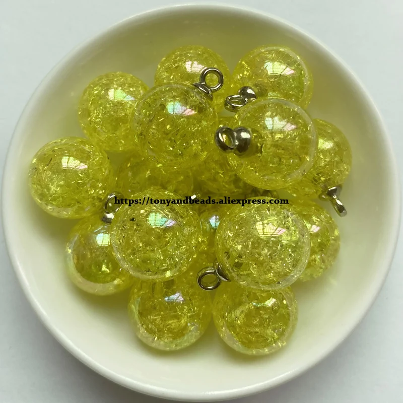 (1 Los = 10 Stück) Glänzende AB-Cracks Acryl-Kugelanhänger, Größe 15mm, 9 Farben für Schmuckherstellung DIY – Detail 3