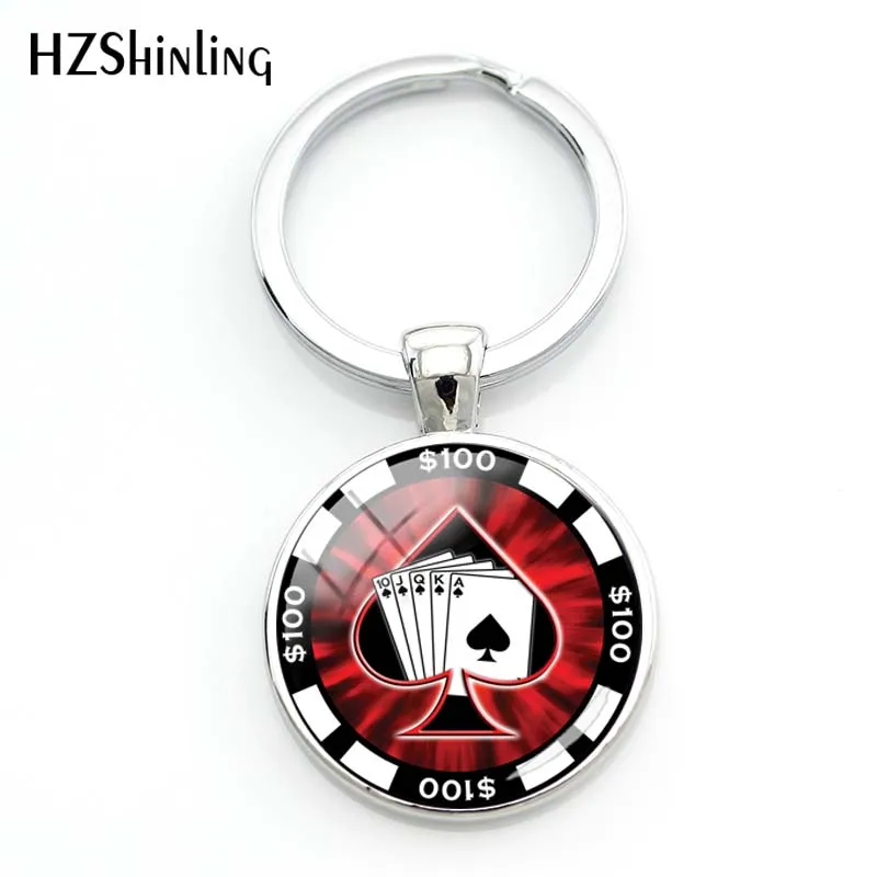 2020 Fashion Classic Poker Keychain Men Hot Male Glass Cabochon Key Chains Handmade Key Rings Best Gift Car Key Pendant