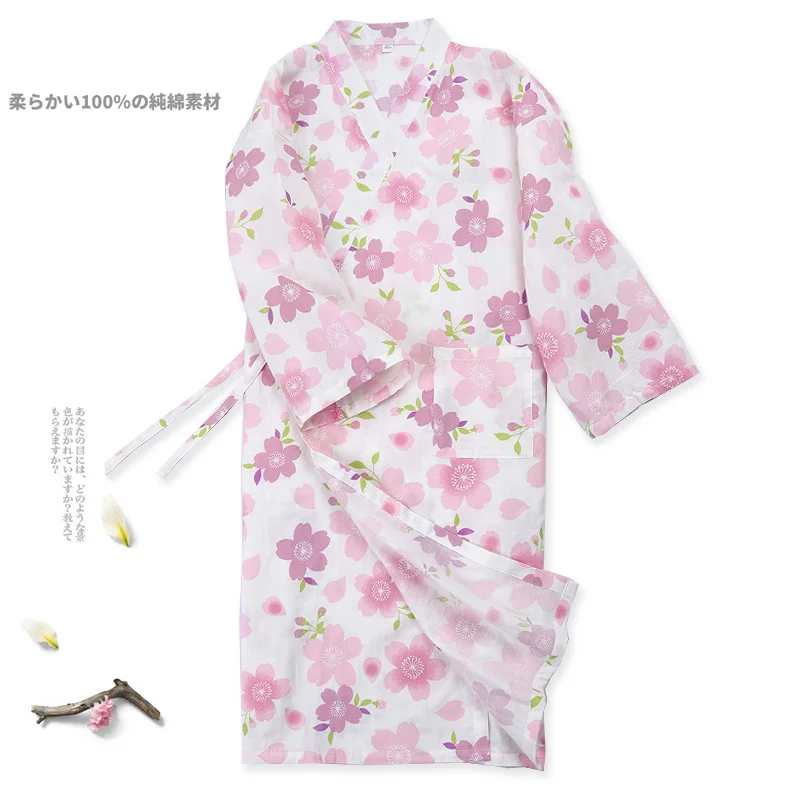 Japanese Traditional Ancient Style Retro Print Cotton Robe Pajamas Soft Loose Women Summer Bathrobe Kimono Sleep Lounge Wear