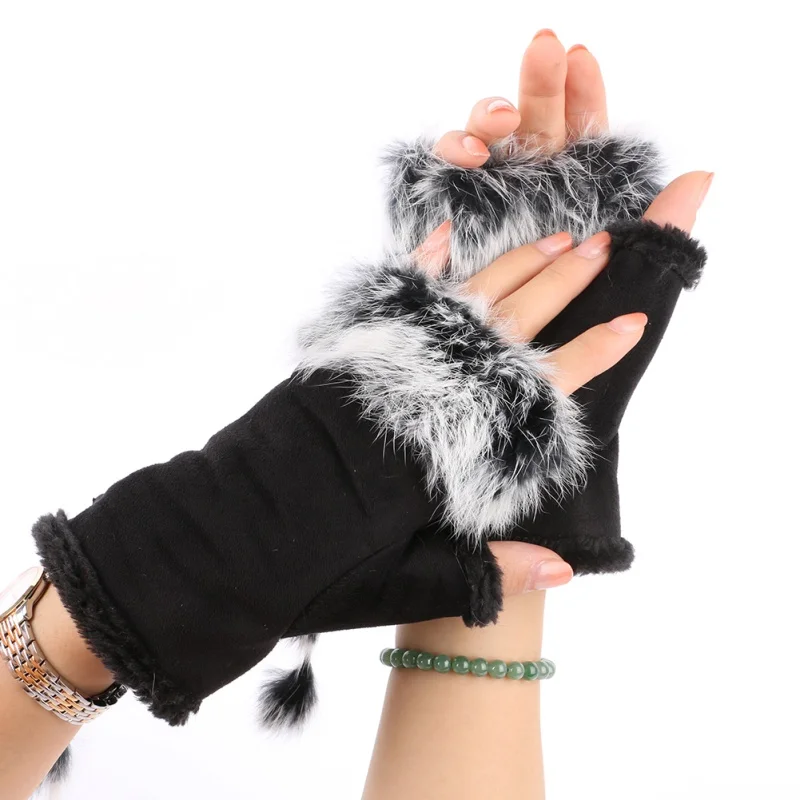 Mùa Đông Bán Găng Tay Nữ Nỉ Ấm Áp Mitten Fingerless Gloves Tay Thời Trang Hoang Dã Đồng Màu Găng Tay