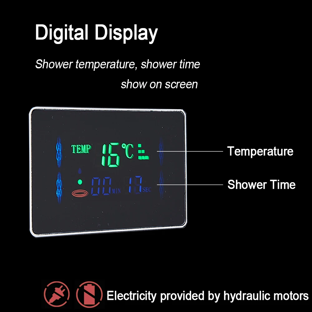 Grifo de ducha ligera con luz LED, panel de ducha con manguera de baño de material de acero inoxidable, acabado en cromo, montaje en pared de estilo