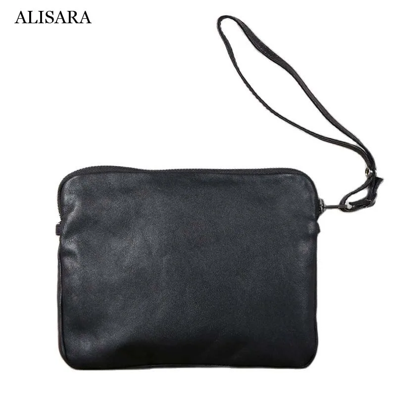 

Alisara Clutch Bag Male First Layer Cow Leather Top End Handmade Men Casual Mini Messenger Crossbody Hand Bag Cell Phone Satchel