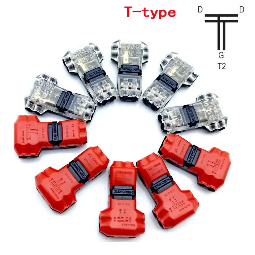 LEDストリップ用クイックコネクタ,2方向,取り付けが簡単,溶接なし,ネジなし,2ピン,DC,300v,10a,18-22awg, 5個