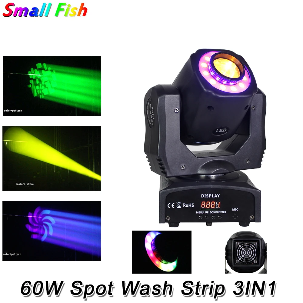 

Mini 60W Spot Wash Strip 3IN1 LED Gobo Moving Head Light With Pattern Board High Brightness DJ Disco Club Stage Light DMX 512