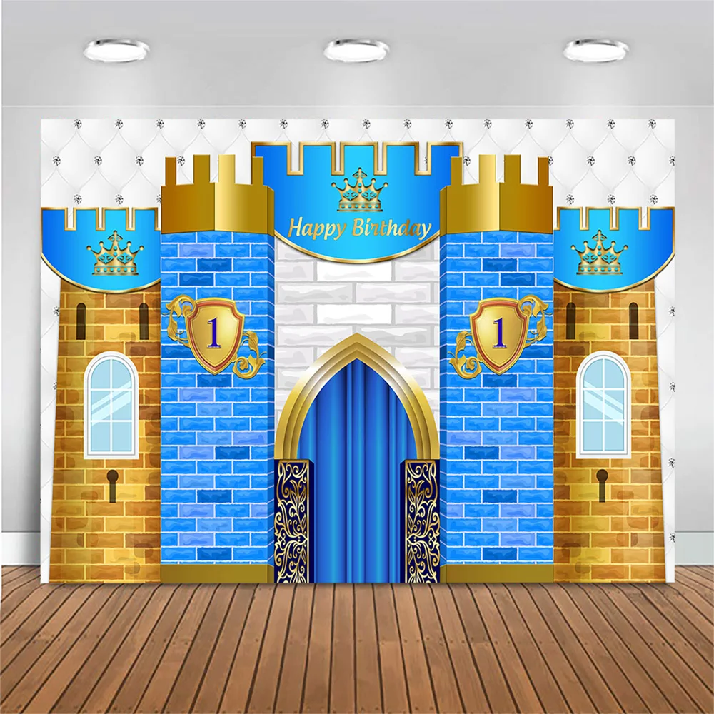 Royal Prince Birthday Backdrop Photography Castle Brick Wall Boy 1st Birthday Party Photo Background Newborn Baby Shower Decor