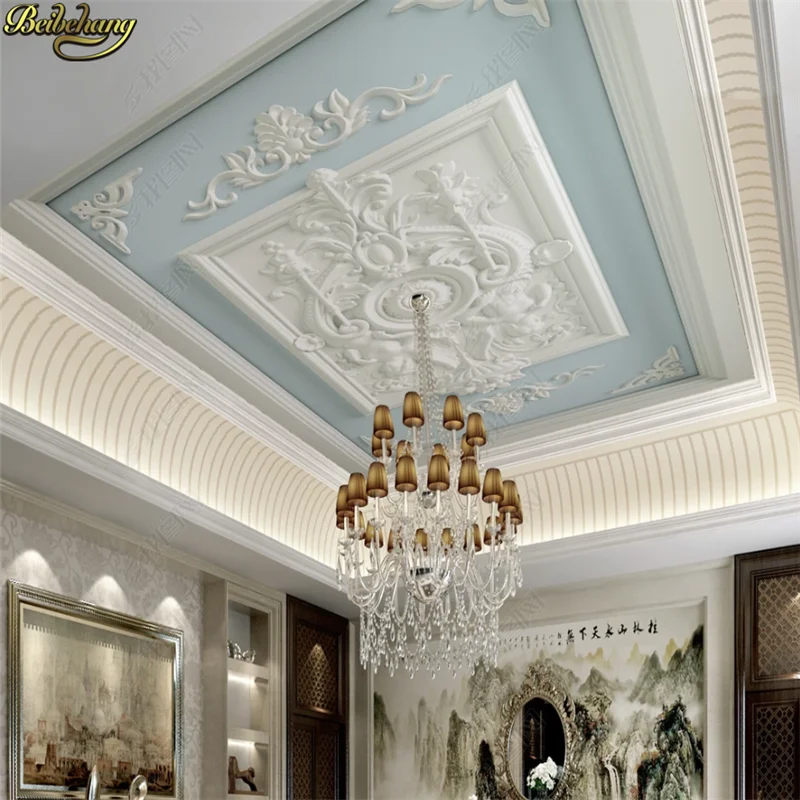 beibehang Custom 3d wallpaper mural white plaster European relief carved ceiling ceiling background wall papel de parede