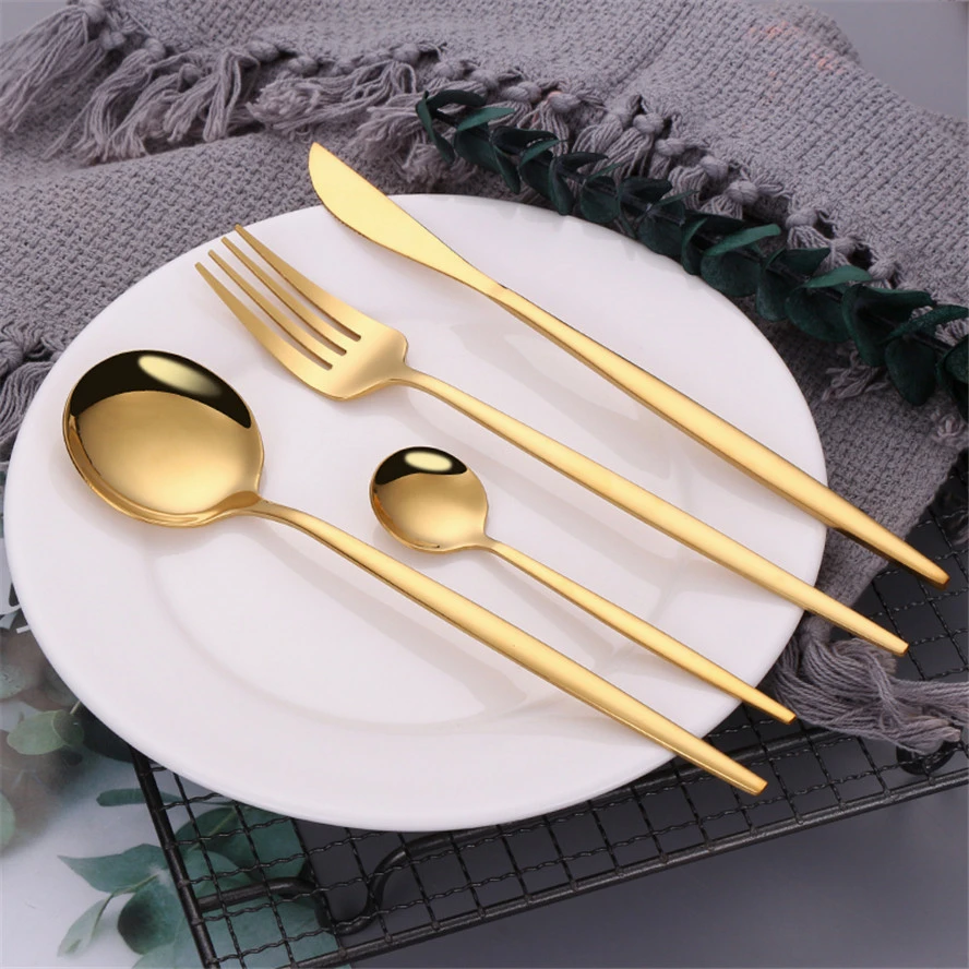 

Mirror Gold Stainless Steel Cutlery Set Complete Dinner Set Forks Knives Tableware Kids Cutlery Dessert Spoon Flateware Portable