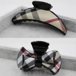 Retro Fashion Grid Plaid Hair Claw Hair Accessories Classic Bow Stripe Houndstooth Hair Claw Clips For Women Headwear Hairpins