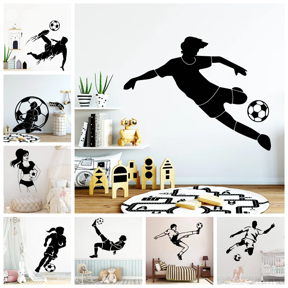 Cartoon Stil Fußball Spieler Wand Aufkleber Für Kinder Baby Zimmer Vinyl Aufkleber Kinder Schlafzimmer Zimmer Wandbild Dekoration Kammer