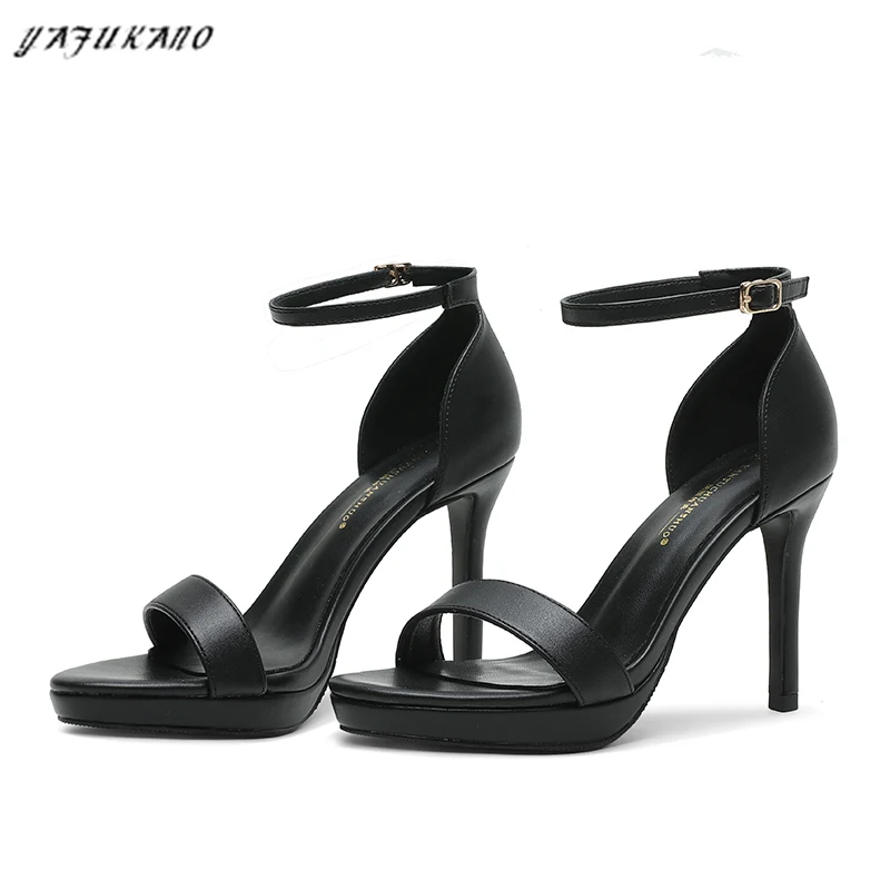 Summer New French Style Wild Small Fresh Word Buckle High Heels Stiletto 10Cm Waterproof Platform Sandals Women Simple Fashion