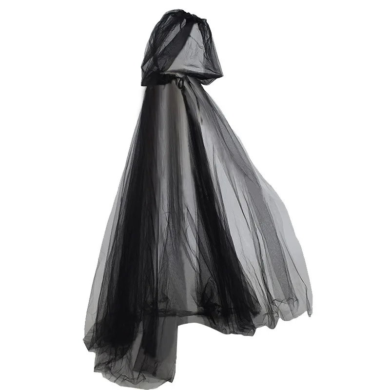 Halloween feminino com capuz Tule Cape, Elf Manto, Fato de Bruxa, Cosplay