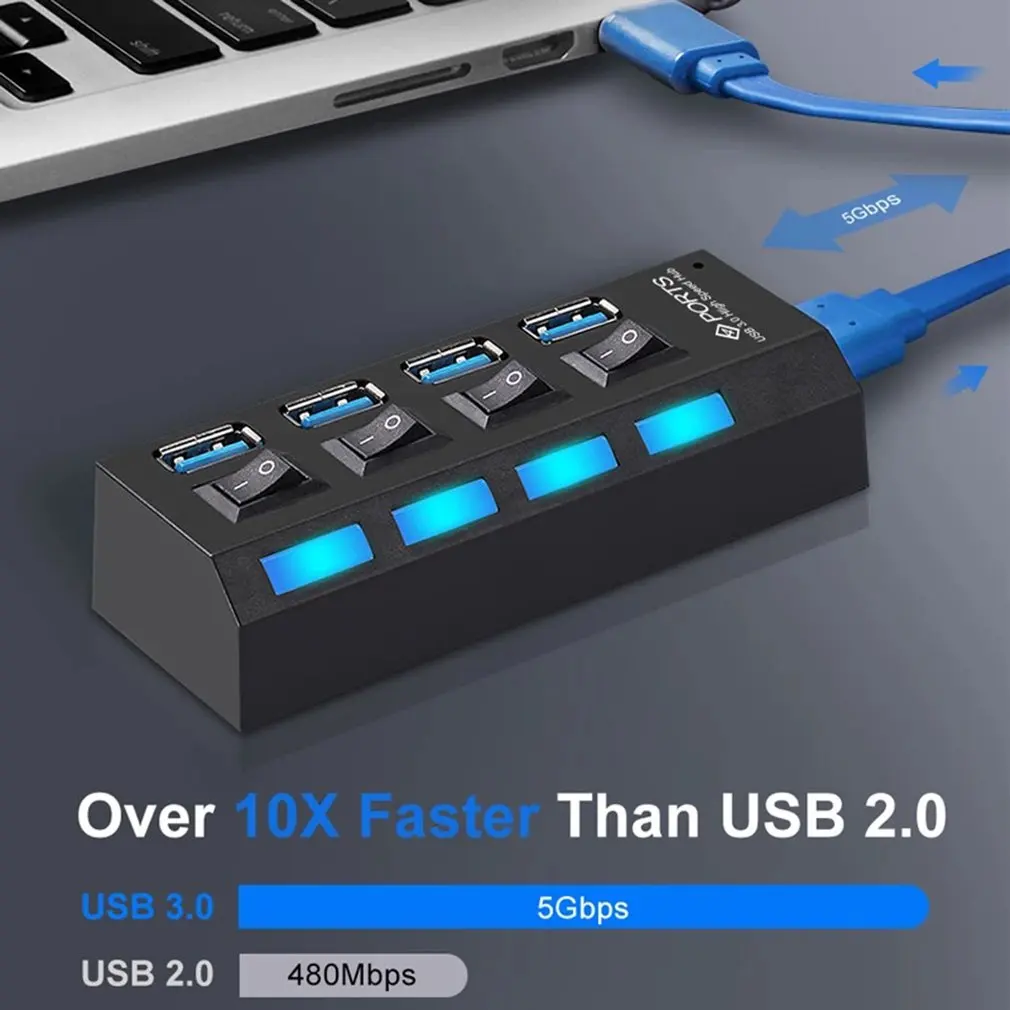 4/7 porte USB HUB 2.0 espansore Splitter USB ad alta velocità Switch indipendente multiporta per PC Laptop Mac Windows