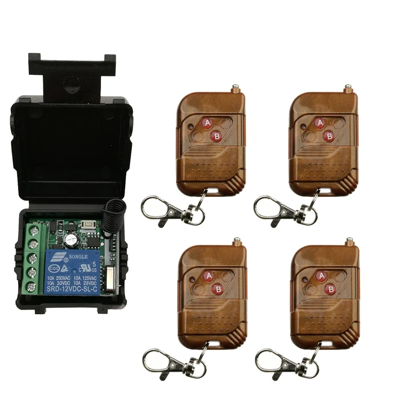 DC 12V 10A Relay 1CH Wireless RF Remote Control Switch Learning Code Transmitter + Receiver ; 315Mhz/433Mhz High Quality