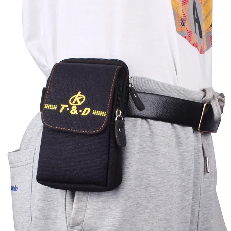 Canvas Mobile Cell Phone Case para homens, cinto masculino, saco de cintura, hip bum, fanny pack, carteira bolsa