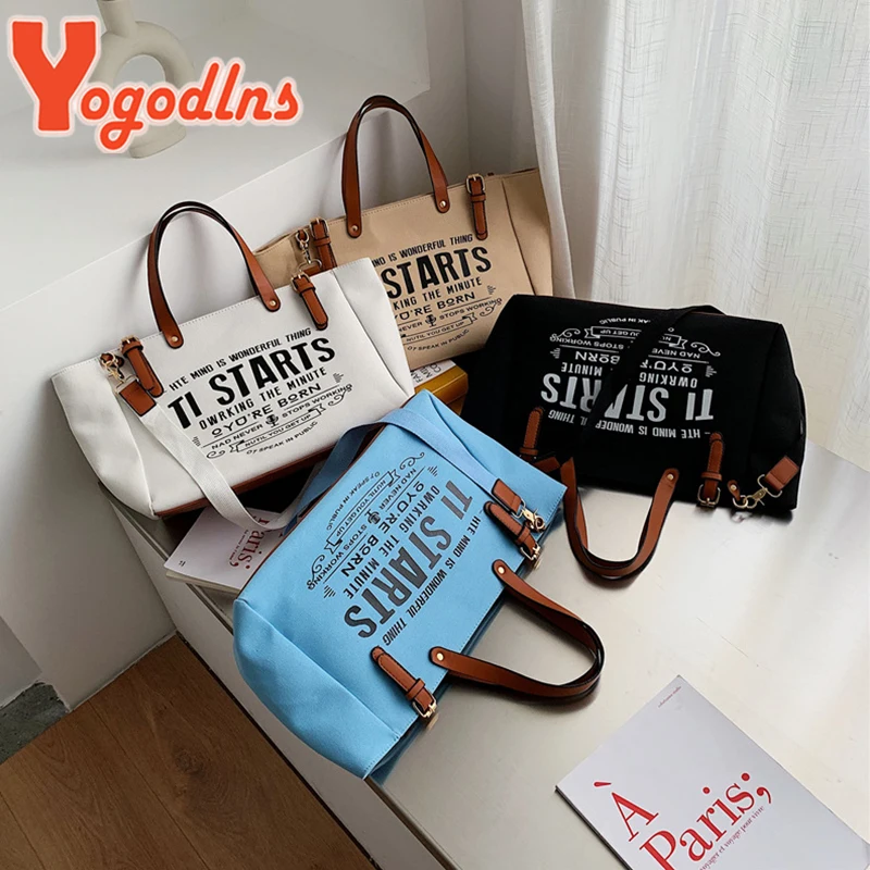 Yogodlns Mode Canvas Handtas en Portemonnee Vrouwelijke Grote Capaciteit Schoudertas Letter Ontwerp Crossbody Tas Casual Totes Bag Bolsa