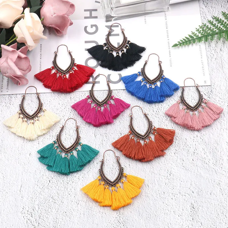 Drop Shaped Tassel Earrings for Women Vintage Fashion Jewelry Dangle Fringe Earrings Brincos Para As Mulheres Orecchini Donna