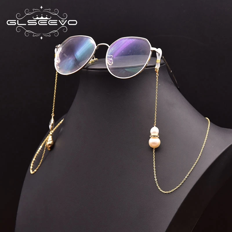 GLSEEVO-Lunettes JOLong en Perles d'Eau Douce Naturelles pour Femme, Bijoux en Métal avec Sangle de Cou à la Mode, Lunettes Non Incluses, GH0031