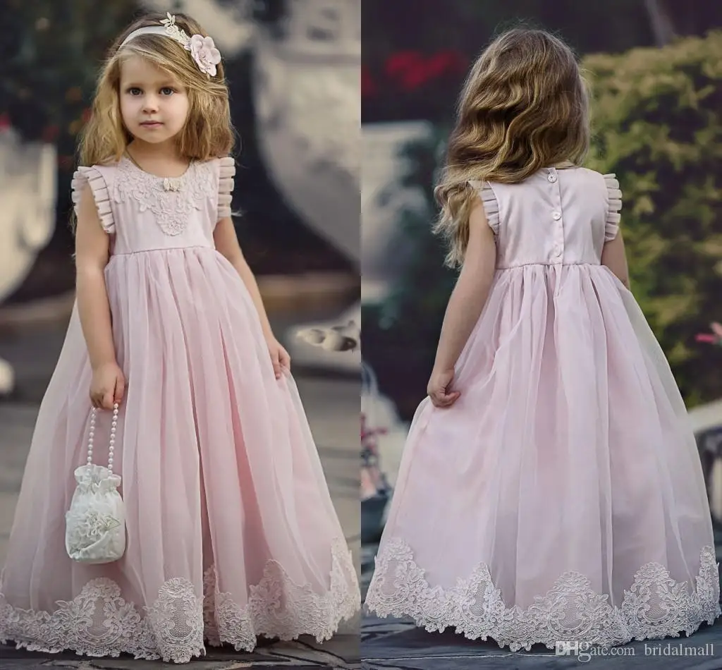 Sleeveless Blush Pink Flower Girl Dress Платья для девочек-цветочниц A-line Floor Length Tulle Dress For Flower Girl WF9752