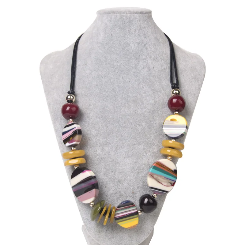 Fashion Rainbow Acrylic Statement Necklace Women Boho Ethnic Custom Necklaces Female Large Vintage Resin Beads Jewelry for Girls