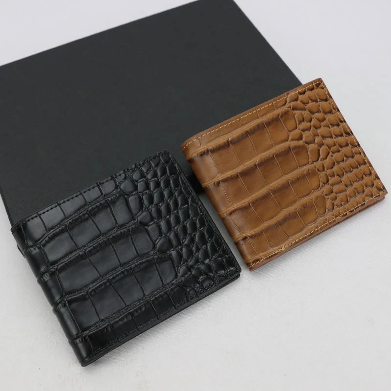 

genuine Crocodile Pattern Leather Wallet Men Black Brown Thin Male Purse Money Dollars Clip Credit Card Holder Purses for Man