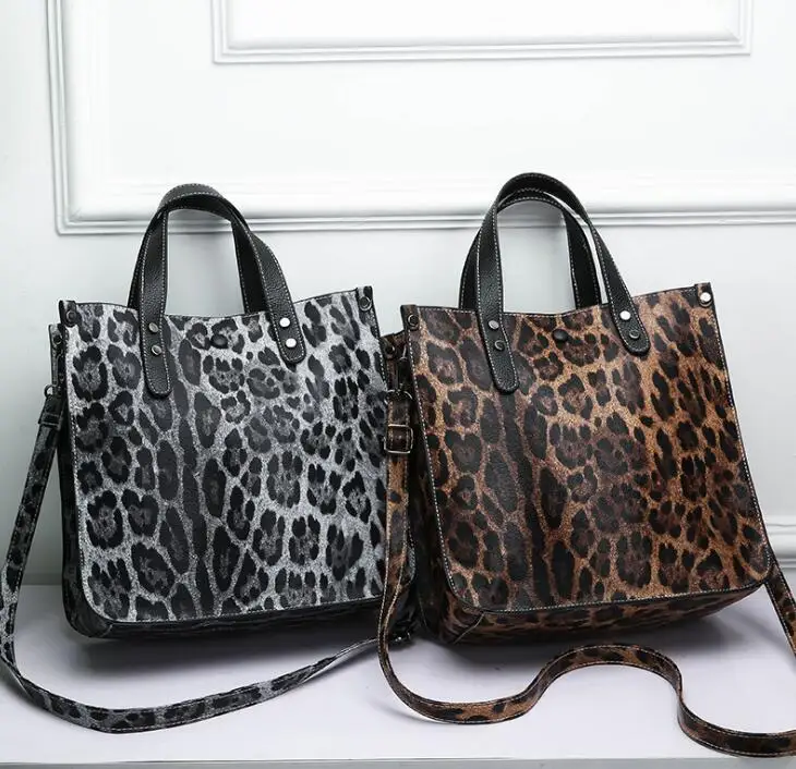 

DHL10pcs Women Leopard Printing Shoulder Bag Women PU 2pc set Composite Bag
