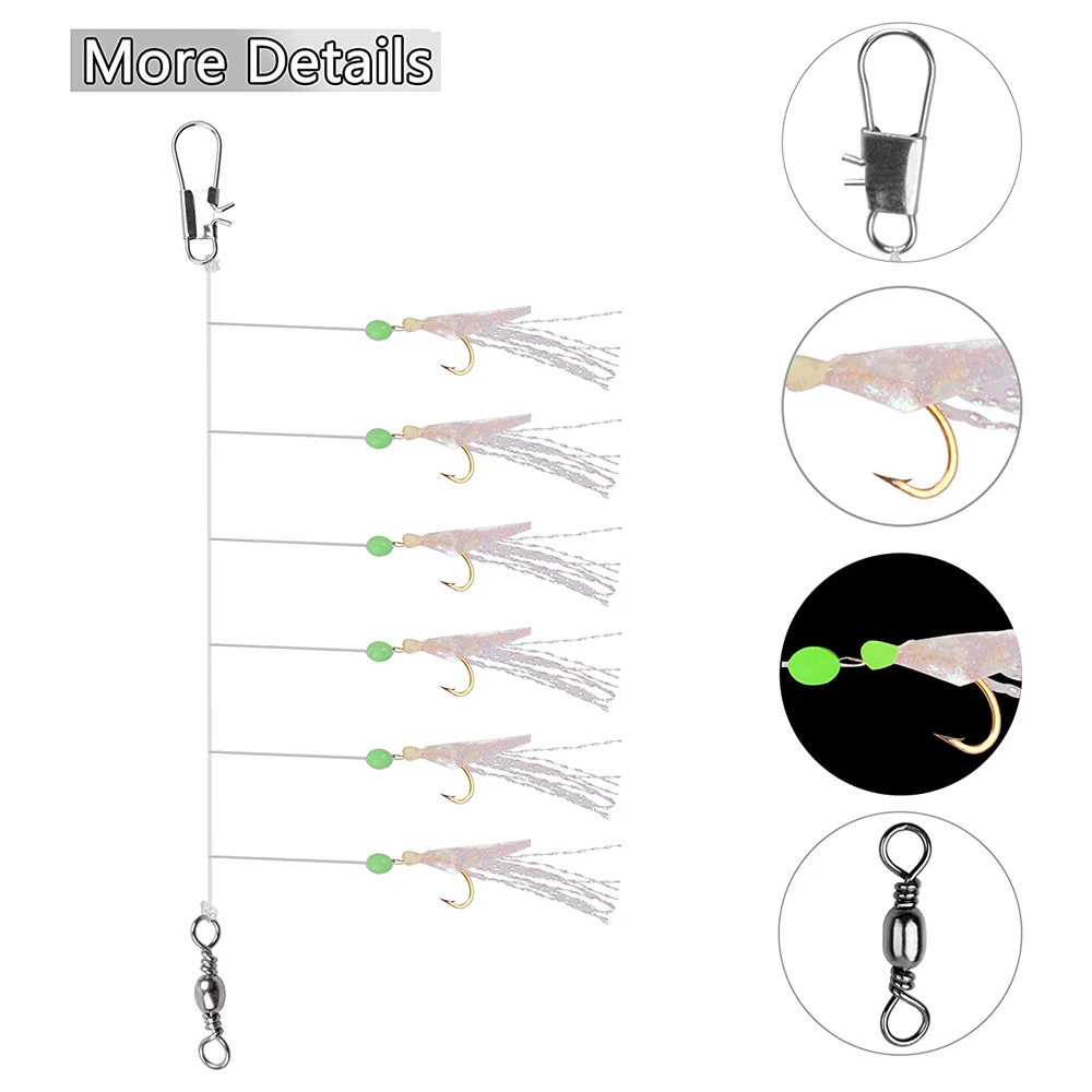 30Packs/15Packs Sea Fishing bait Rig Fishing lure With Real Fish Skin Glow Fishing Beads Flash silk Saltwater fishing hook rigs